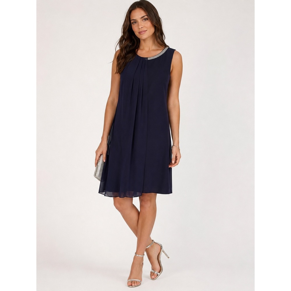 SLNY Womens Navy Blue Rhinestone Neck Cocktail Dress Size 12 Homecoming Dress